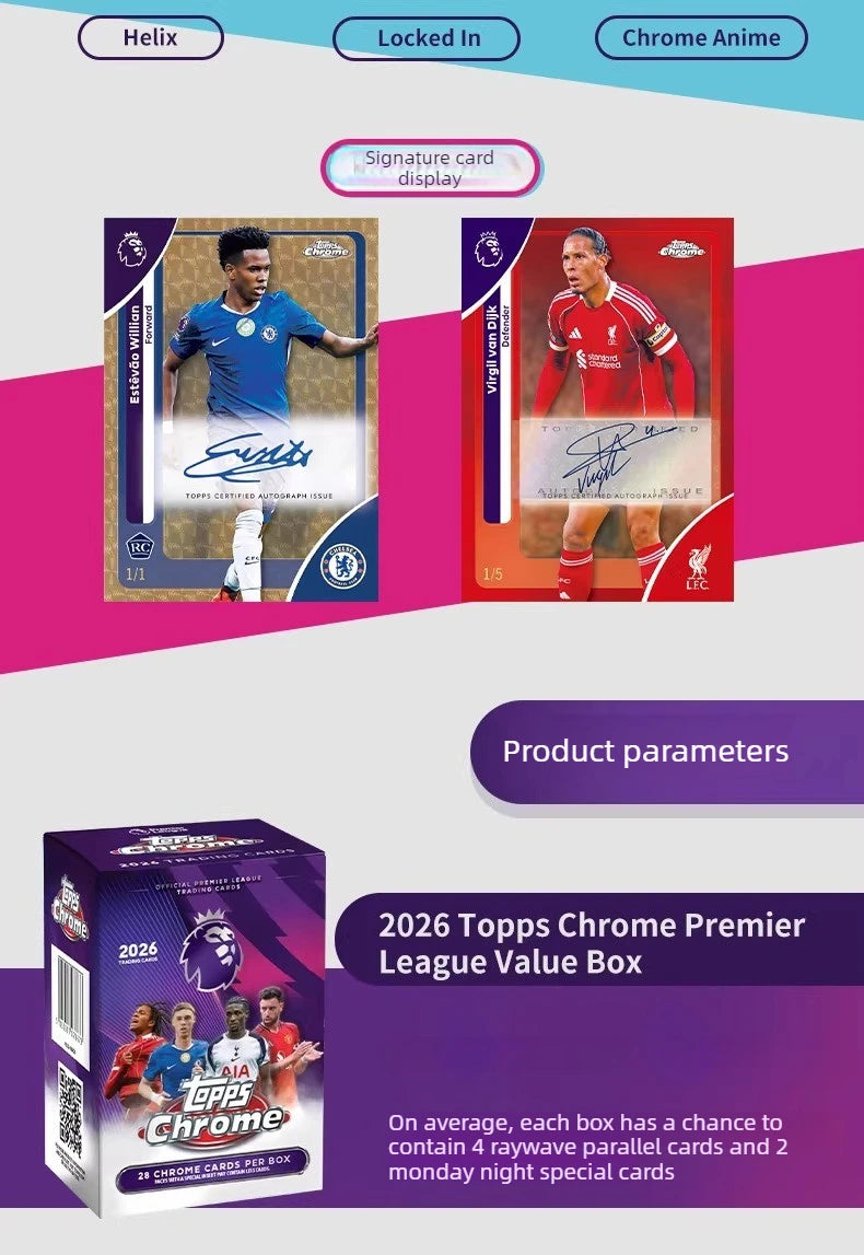 2026 Topps Premier League Chrome English Premier League Soccer Star Cards Game Collection Cards Toy Gift