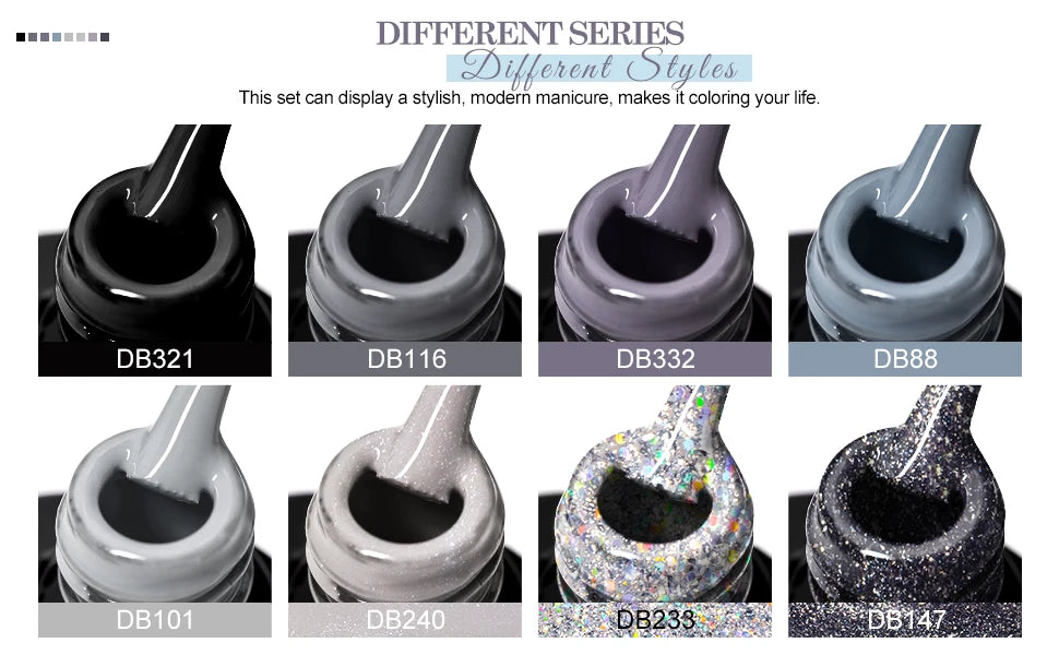 8PCS/Set Colorful Gorgeous Gel Nail Polish Kit Autumn Series Sparkling Shinning Manicure Soak Off Black White Nails Art Varnish