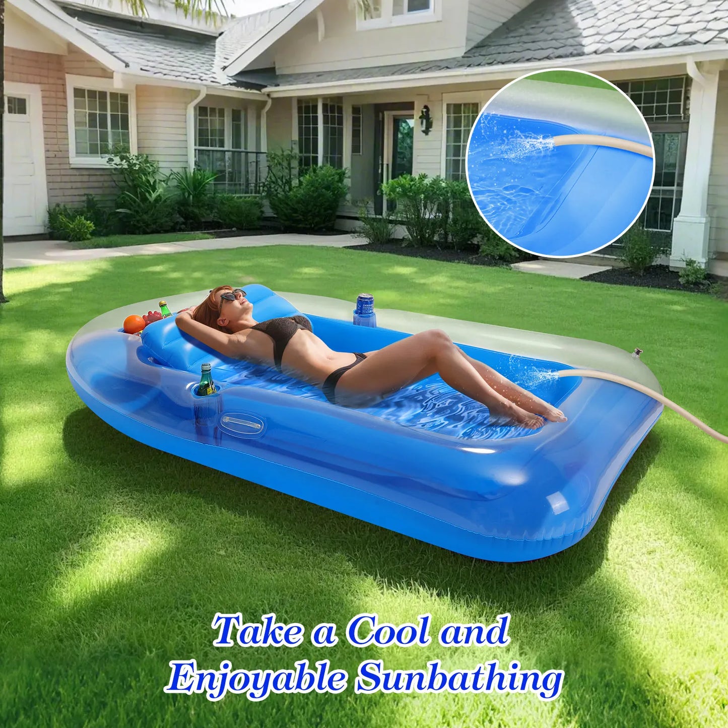 MoKo Inflatable Tanning Pool Lounge Float Pool Floats Adult Boat with Ice Bar and Cup Holders Large Suntan Tub Raft Floaties