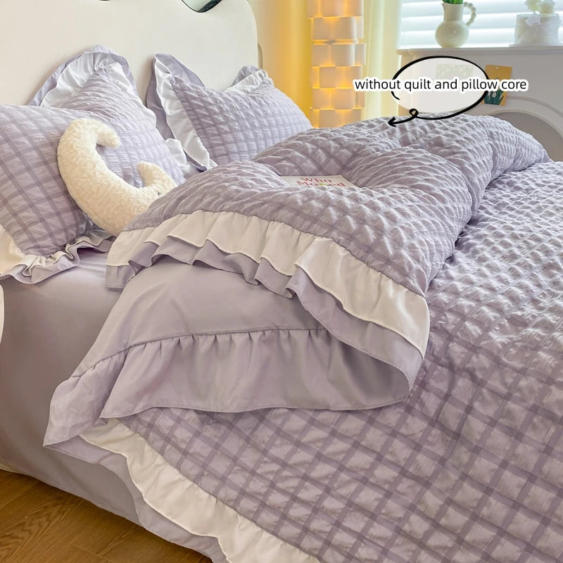 3pcs Korean lace Bedding set seersucker Duvet Cover Set (1*Duvet Cover + 2*Pillowcase, Without Core)for bedroom guest room