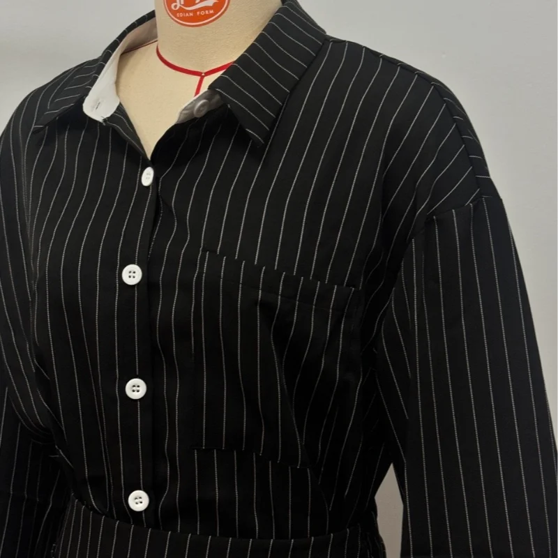 Sexy Striped Skirt Set Women Lapel Single-breasted Shirts Pleated A-line Skirts 2026 Spring Summer Office Lady 2 Pieces Outfit