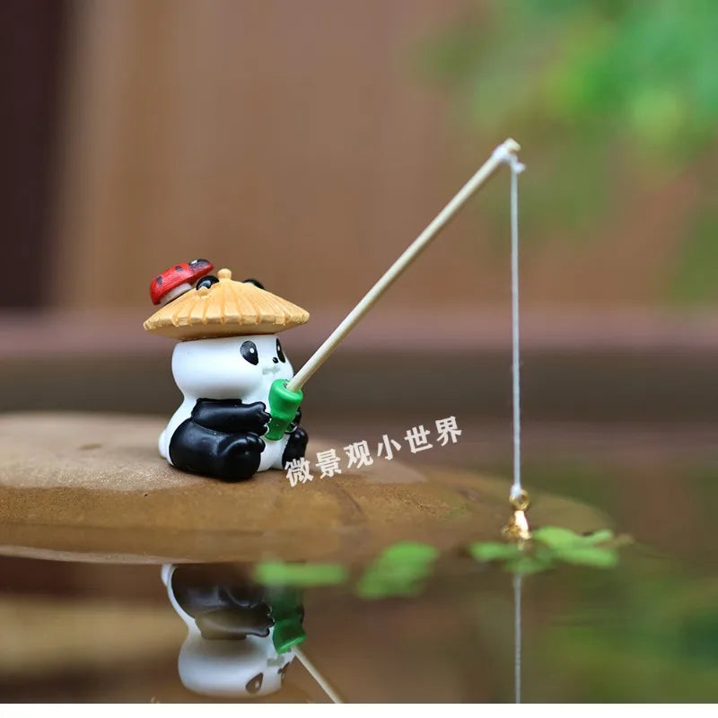 Aquarium Decoration Mini Fishing Panda Fishing Frog Fish Tank DIY Landscaping Ornaments Home Garden Pond Decorations