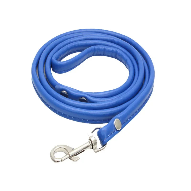 PU Leather Dog Leash Chain Leads Rope Pet Cat Traction Hook Buckle Collar Harness Running Walk Black Red Blue for Small Animal