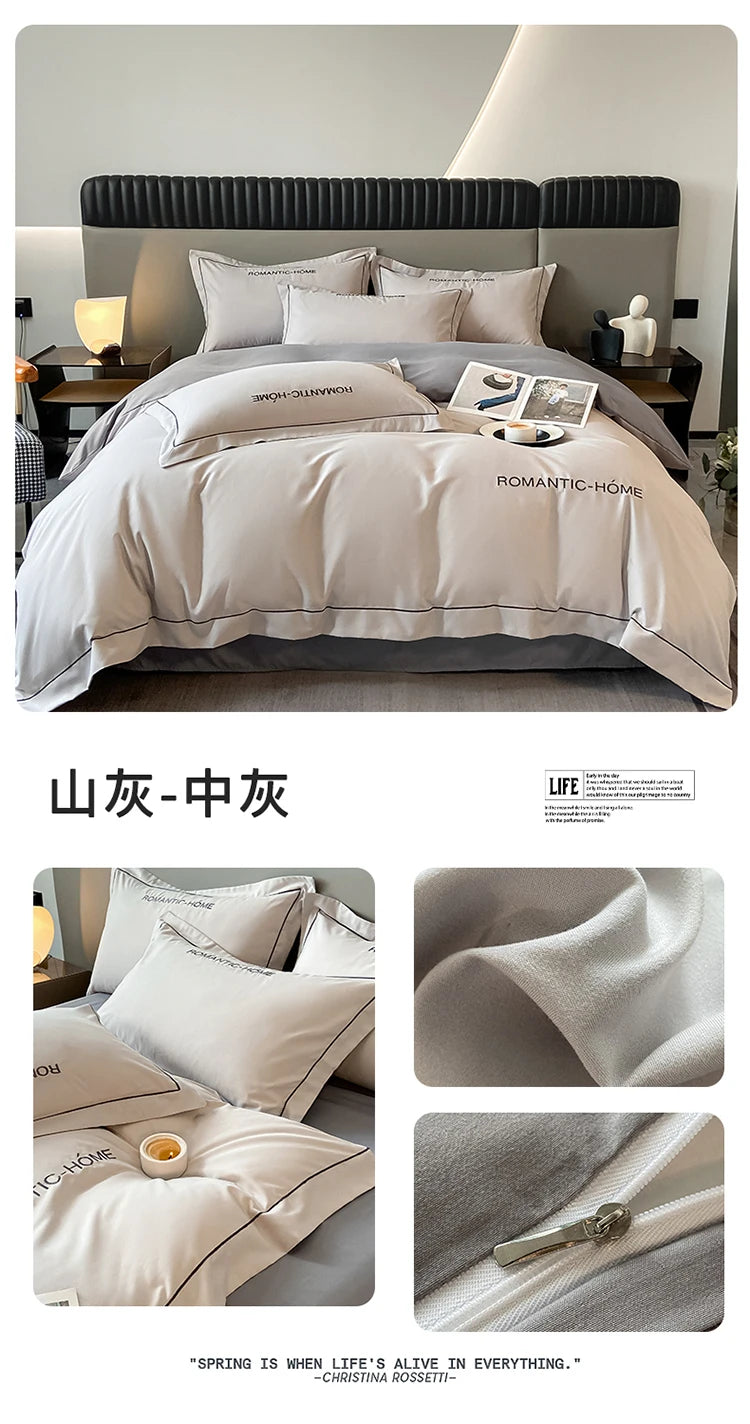 1 Set Cotton Bedding Set with Duvet Cover Bed Sheet Pillowcase Luxury  Bedsheet Solid Color King Queen Full Twin Size