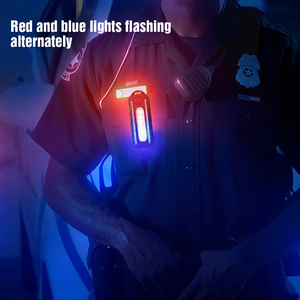 LED Red Blue Caution Emergency Police Light with Clip USB Rechargeable Shoulder Flashing Warning Safety Torch Bike Tail Lamp