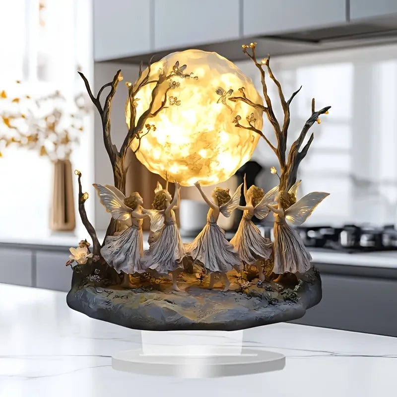 Creative ornaments, a group of fairies dancing gracefully under the moon, home decoration, living room desktop decoration