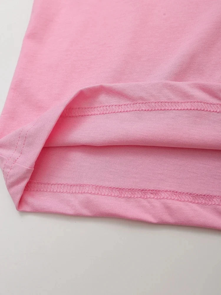 HH Summer Women Casual T Shirt Pant Sets Elegant Pink O Neck Short Sleeve T-Shirt + Drawstring Loose Trousers Spring Suit