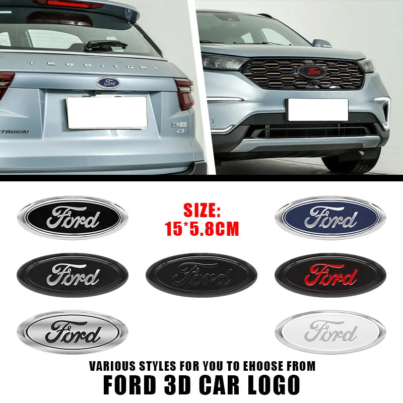 For Ford Focus Fiesta Ranger Mondeo Mustang Car Badge Front Grille Rear Trunk Hood Lid Logo Decor Cover Emblem Auto Accessories