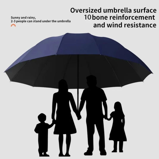 Extra Large 12-Rib Reinforced Umbrella Windproof UV Protection Heavy Rain Compact Fold Design 130cm for Sun And Rain