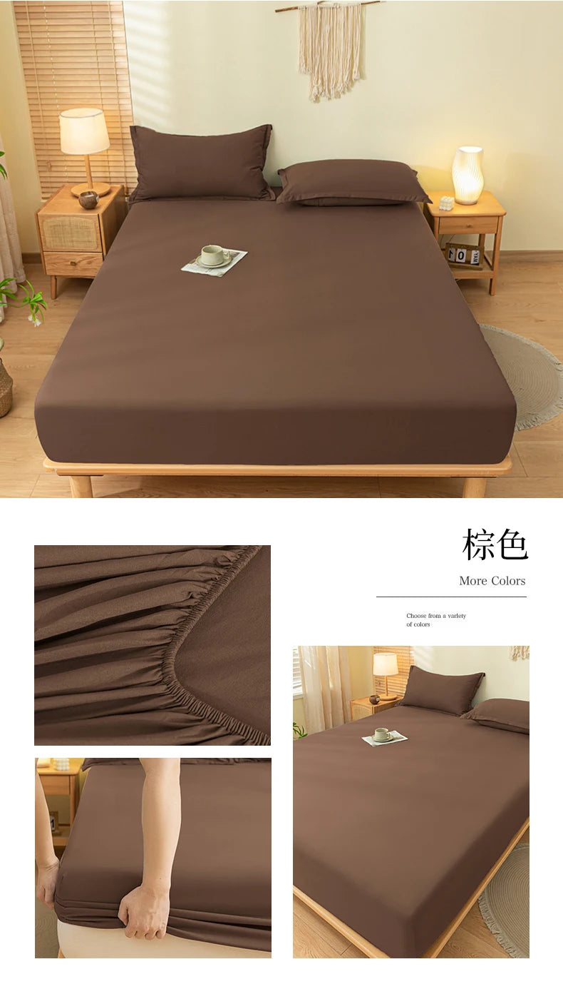 1pc Skin-friendly Bed Cover with Elastic Band Solid Color Brushed Bed Sheet Single/Queen/King Fitted Bedsheet(without pillowcase