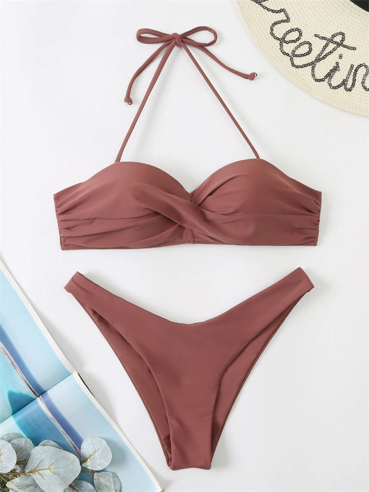 Bikini Swimsuit Women Swimwear 2026 New Solid Push Up Bikinis Set High Waist Thong Bathing Suit Two Pieces Swimming Suits Female