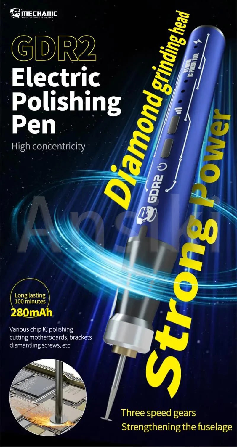 MECHANIC GDR2 Electric Polishing Pen 9pcs Diamond Grinding Heads for IC Chip Grinding PCB Cutting Phone Repair Tools