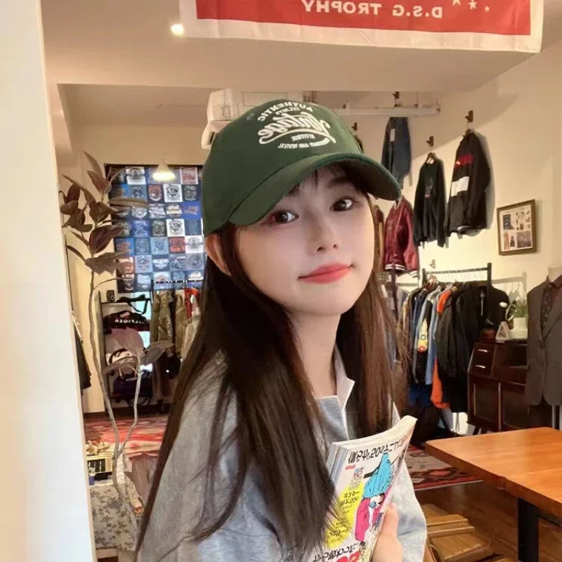 Korean Vintage Embroidered Baseball Caps Women Summer Outdoor Sunscreen Soft Top Hat Showing Face Small Casual Men's Hats