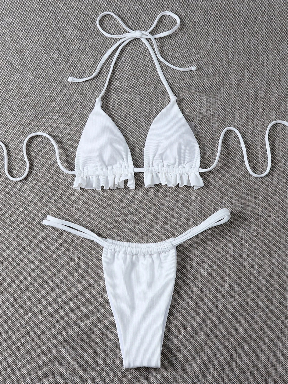 Sexy Ruffle Bikini 2023 Woman Swimsuit Thong Feminine Bikinis Set 2 Pieces Halter Swimwear Women Swimming Wear for Bathing Suit