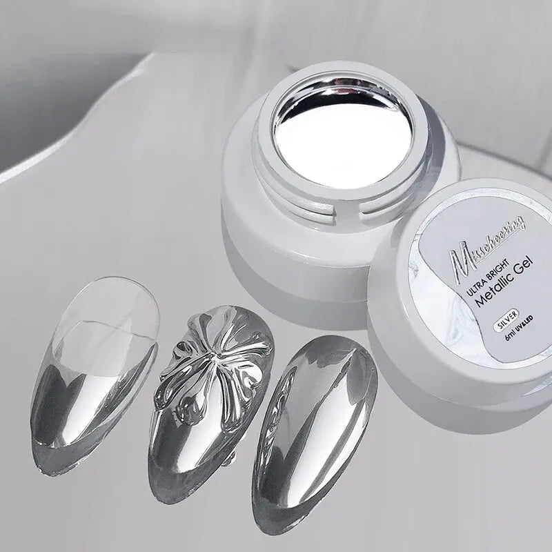 6ml/Box Super Bright Metallic Painting Gel Polish Silver Mirror Gel Nail Polish Flower Drawing Lines French Nails Art Decoration