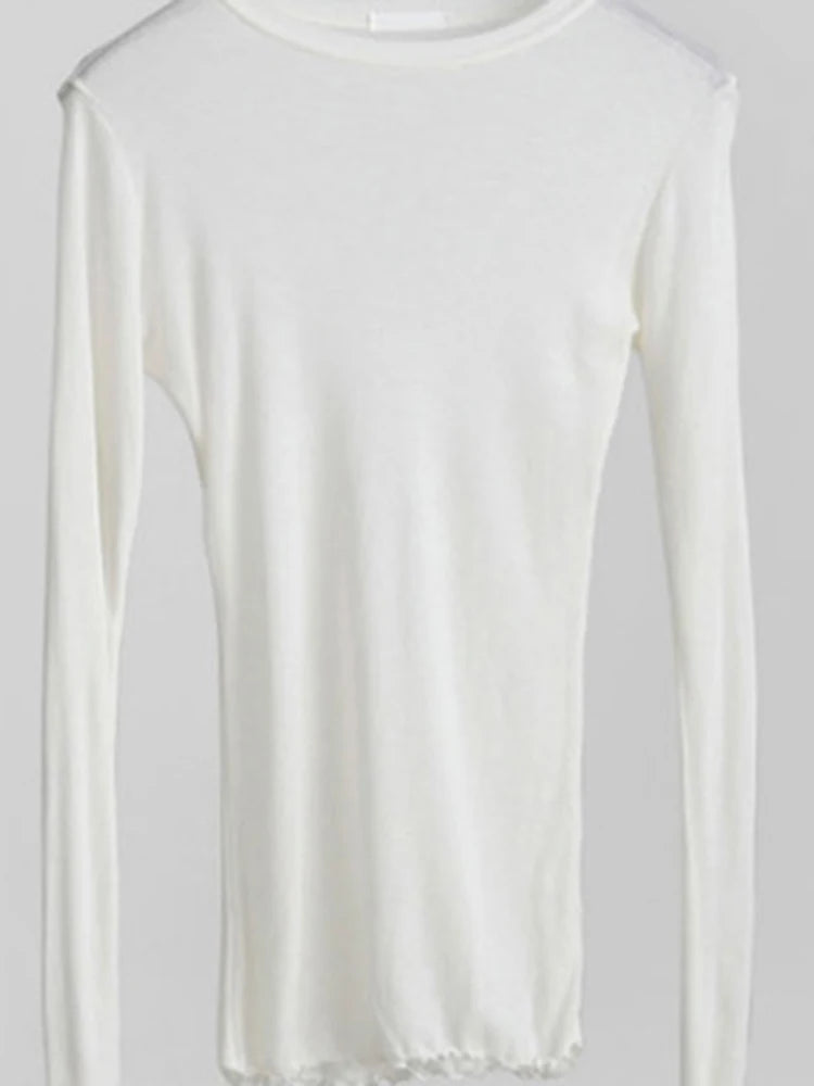 High Quality Plain T Shirt Women  Elastic Basic T-shirts Female Casual Tops Long Sleeve Sexy Thin T-shirt see through