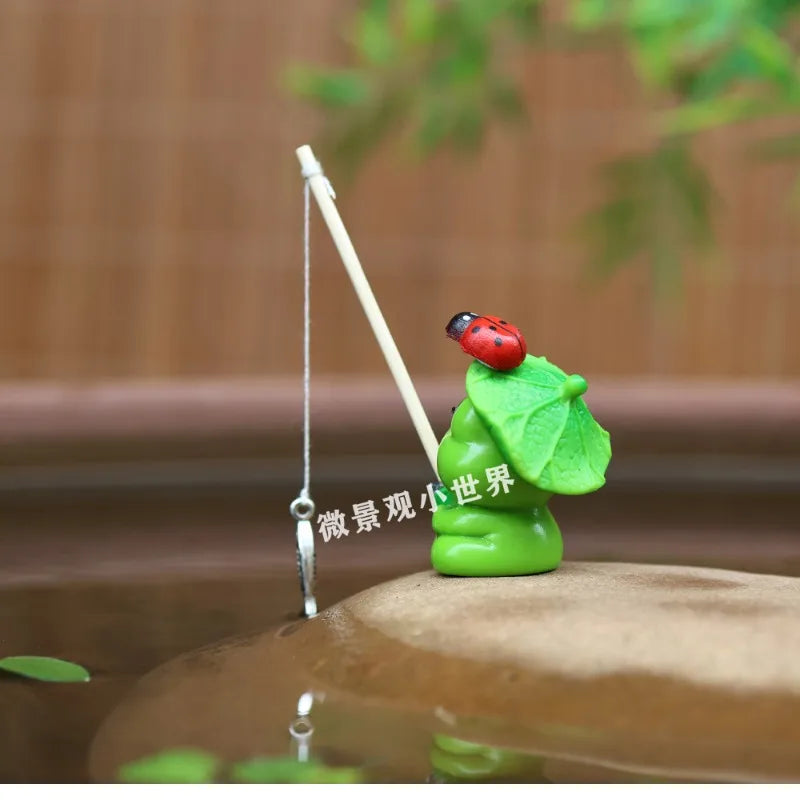 Aquarium Decoration Mini Fishing Panda Fishing Frog Fish Tank DIY Landscaping Ornaments Home Garden Pond Decorations