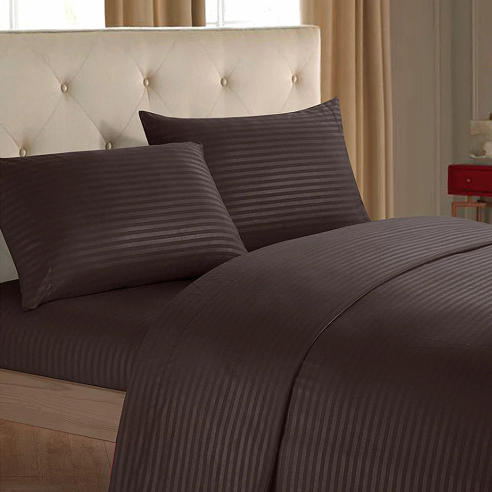 Battilo Bed Sheets 4 Pieces Set Luxury Fitted Flat Sheet with Pillowcases Solid Stripe Bedding Set For Twin Full Queen King Size