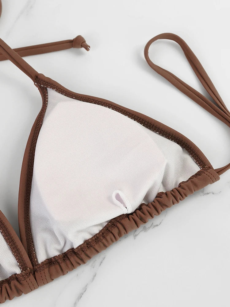 Women's New Thong Bikini Two-Piece Set 2025 Summer Popular Sexy Beach Style Lace-up Lady's Swimwear Micro Thongs Bikini Swimsuit