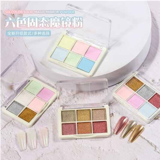 1PS 6colors Solid Magic Mirror Powder Nail Glitter Mirror Illusion Aurora Powder Super Bright Glass Fine Flash Glitter for Nails