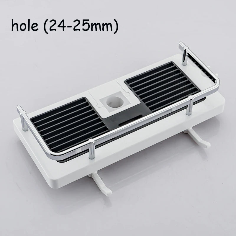 Bathroom Shower Storage Rack Organizer Pole Shelves Shampoo Tray Stand Single Tier No Drilling Lifting Rod Shower Head Holder