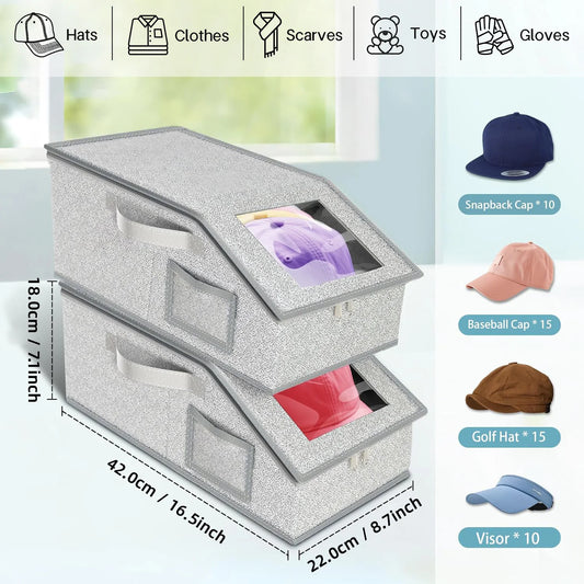 Baseball Cap Storage Box with Clear Window Holds 10+ Caps Dust-Proof with Handle Clothing Hat Organizer Box
