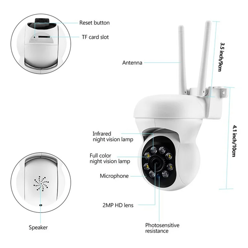 Security Surveillance 8MP Wifi Camera Outdoor Wireless PTZ Camera 4X Digital Zoom Human Tracking Two-Way ACCTV