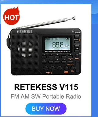 RETEKESS V115 Radio FM AM SW Portable Radios Rechargeable  Radio Batteries multiple bands  USB Recorder Speaker for Elders TX32