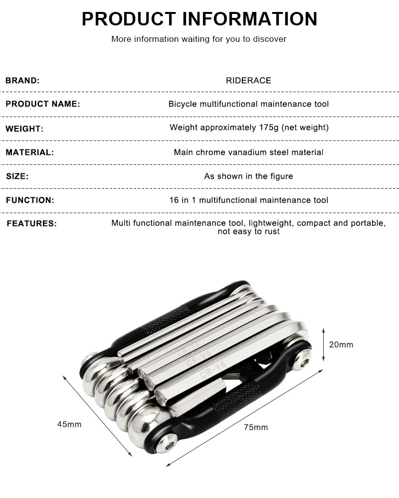 RIDERACE Bicycle Multi Tool Chain Splitter Cutter Multifunction For MTB Mountain Road Bike Wrench Screwdriver Repair Multitool