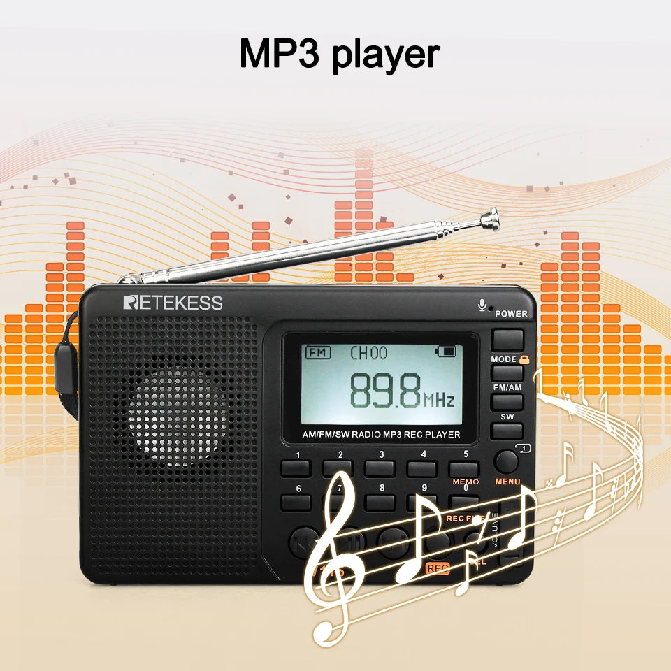 RETEKESS V115 Radio FM AM SW Portable Radios Rechargeable  Radio Batteries multiple bands  USB Recorder Speaker for Elders TX32