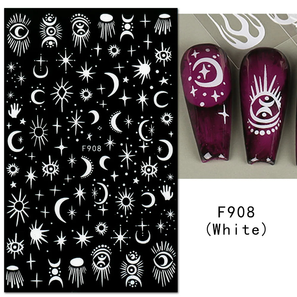 1PCS Black White Butterfly Laser Nail Stickers Y2K Nail Art Decoration Abstract Lines Bronzing Flowers Stickers For Nails