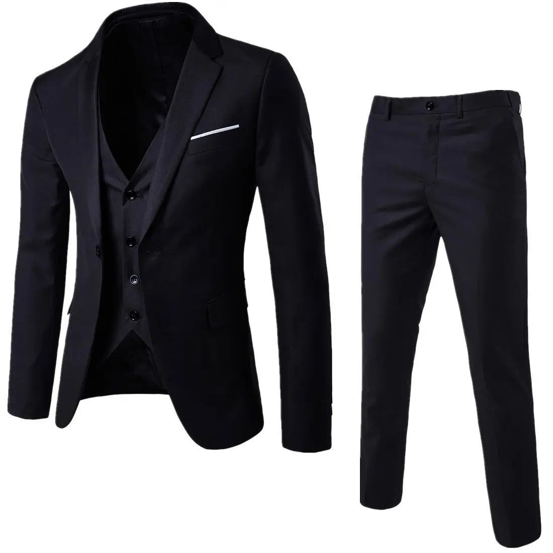 Men Three Piece Suit Sets Full Sleeve Blazers Long Pants Turn Down Collar Slim Fit Evening Wedding Formal Classic 2026 Spring