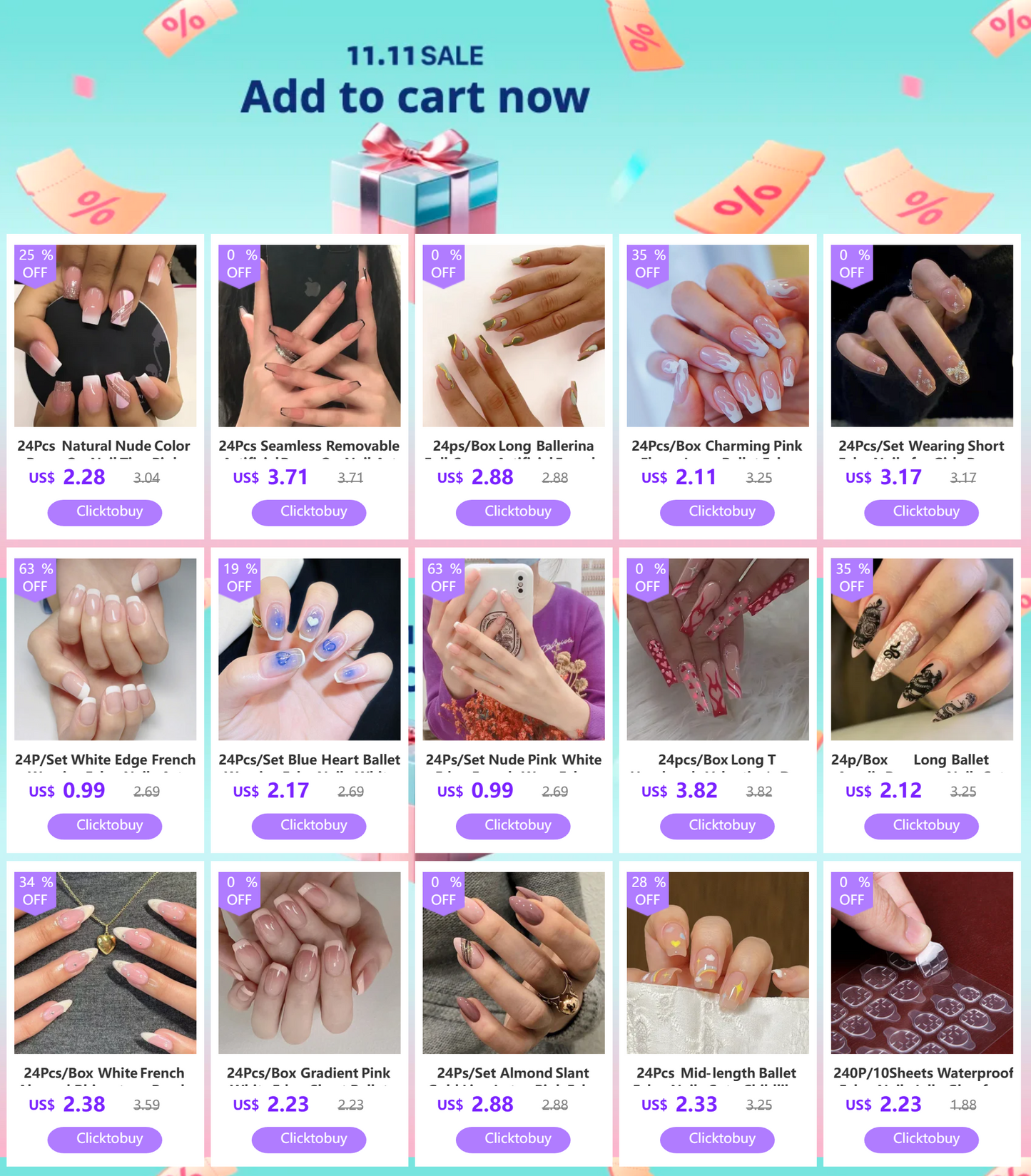 24Ps/Set Almond Slant Gold Line Lotus Pink Fake Nails Artificial Professional Material art False Nail Supplies For Professionals