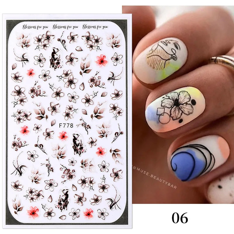 1PCS Black White Butterfly Laser Nail Stickers Y2K Nail Art Decoration Abstract Lines Bronzing Flowers Stickers For Nails