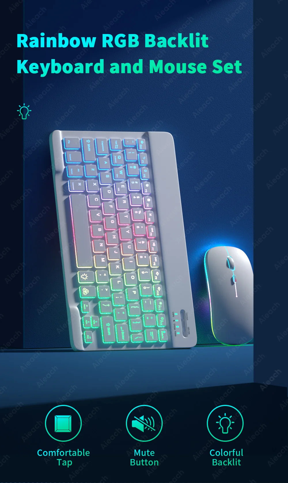 Keyboard For Tablet Android iOS Windows Wireless Mouse Keyboard Bluetooth-compatible Rainbow Backlit Keyboard For iPad Phone