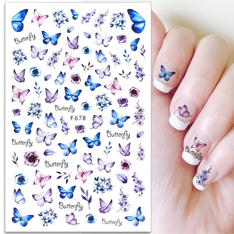 1PCS Black White Butterfly Laser Nail Stickers Y2K Nail Art Decoration Abstract Lines Bronzing Flowers Stickers For Nails