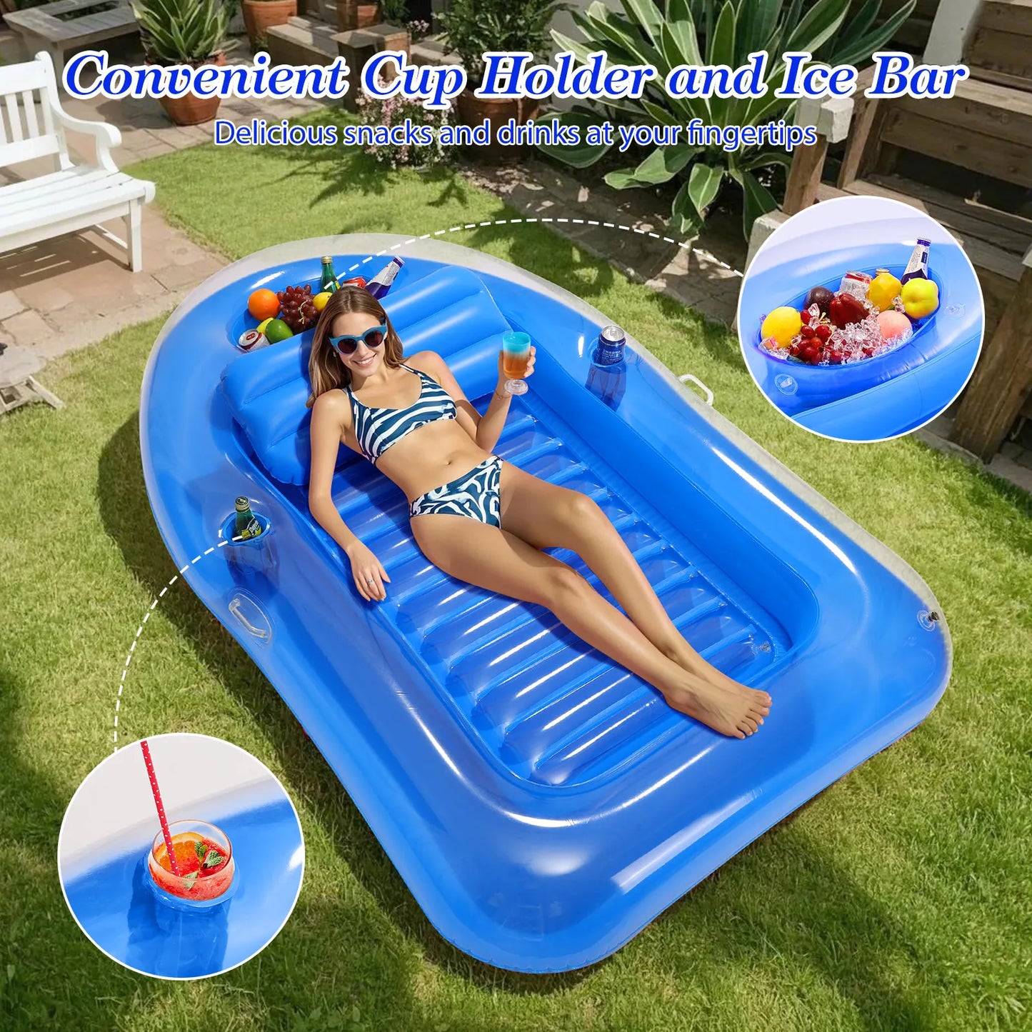 MoKo Inflatable Tanning Pool Lounge Float Pool Floats Adult Boat with Ice Bar and Cup Holders Large Suntan Tub Raft Floaties