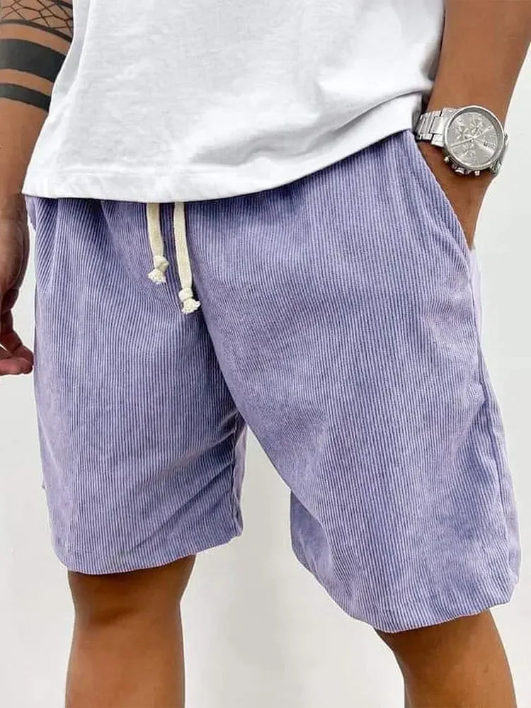 New 2025 Men's Summer Casual Drawstring Corduroy Retro Shorts Comfortable Loose Fit Plain Patterned Versatile for Daily Wear