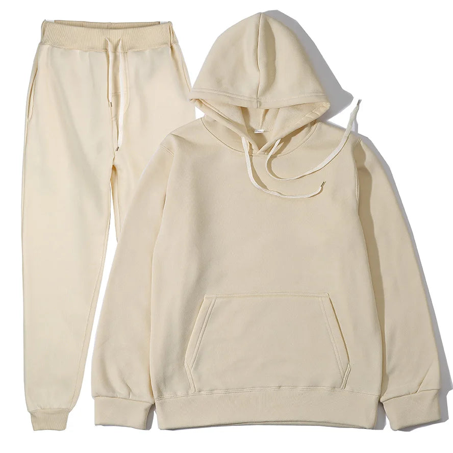 Men's Autumn and Winter New Solid Color Hoodie+pants Two-piece Set Fashionable Casual Sports Set Size S-3XL Men's Tracksuit