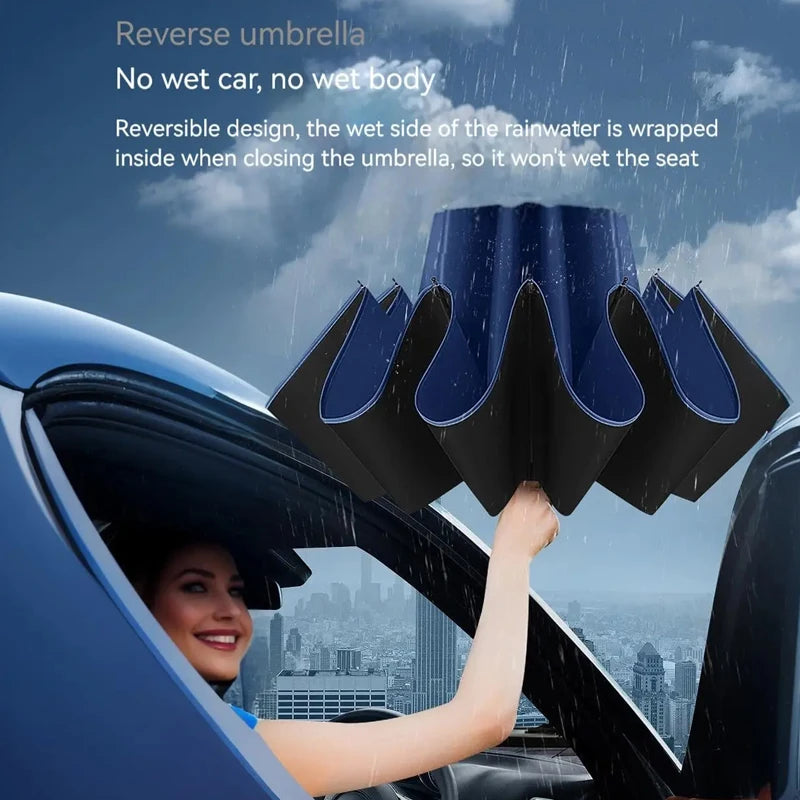 Extra Large 12-Rib Reinforced Umbrella Windproof UV Protection Heavy Rain Compact Fold Design 130cm for Sun And Rain