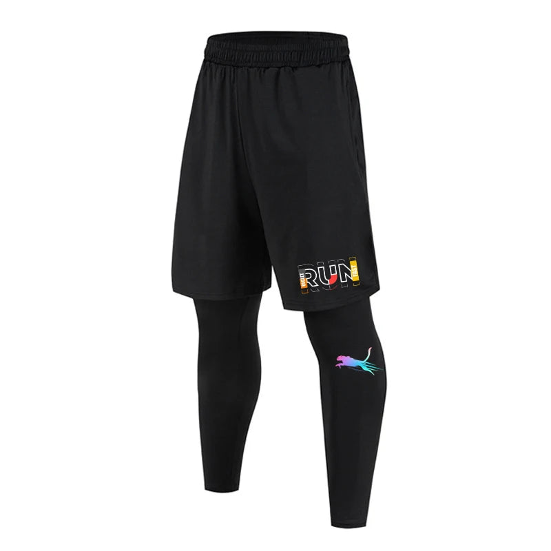 Men's 2-Piece Compression Pants Set with Shorts & Tights Quick Dry Athletic Sportswear for Gym Workout Running Fitness