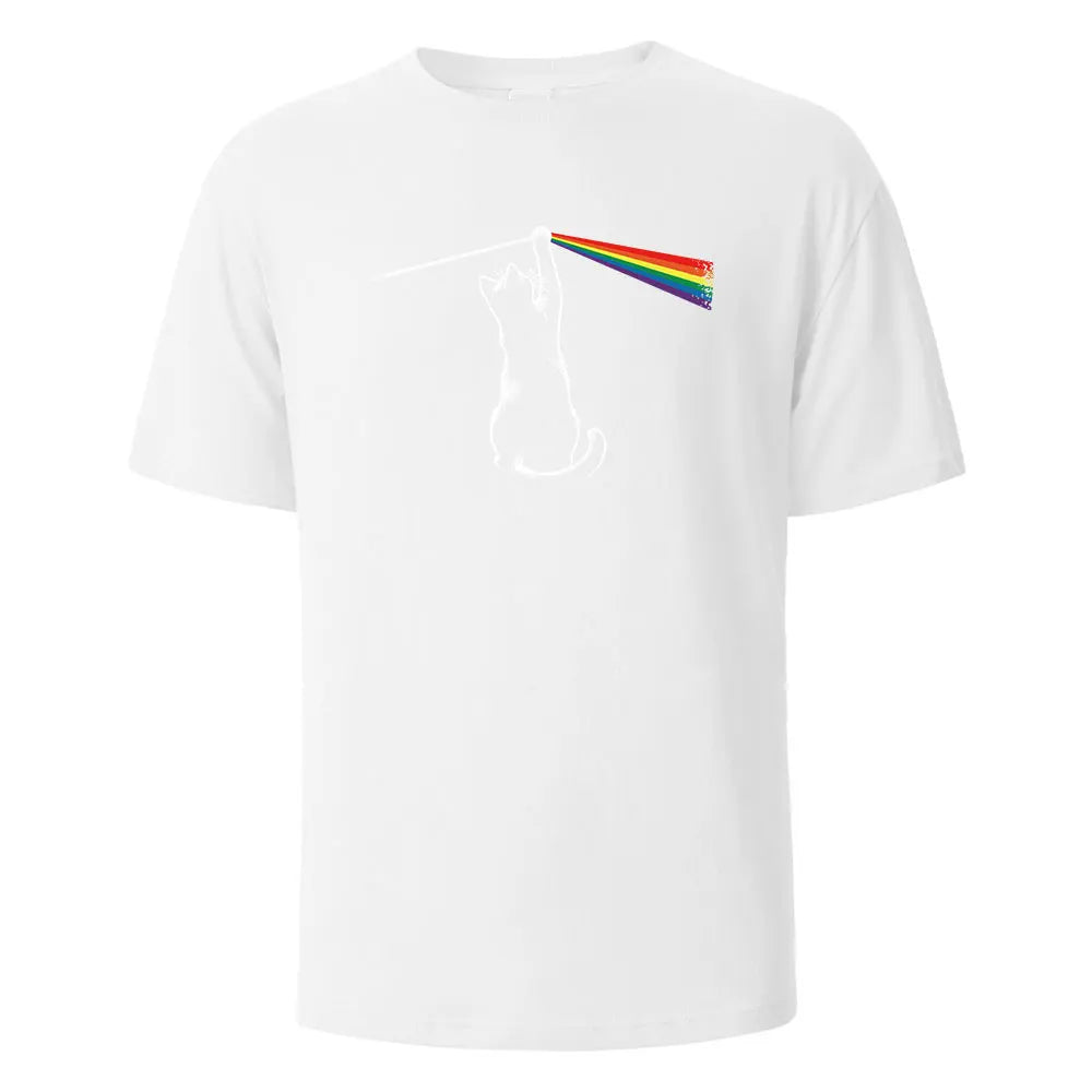 Cat Light Simplicity Printed Men's T-Shirts 100%Cotton Breathable Comfortable Tops For Men Summer O-neck Oversize Men Clothing