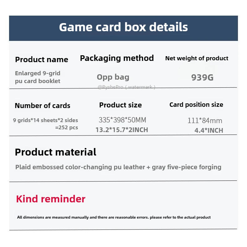 9 Pocket Card Binder for YuGiOh MTG TCG Game Card Holder Holds 252+ Top Loaders Waterproof Card Storage Album
