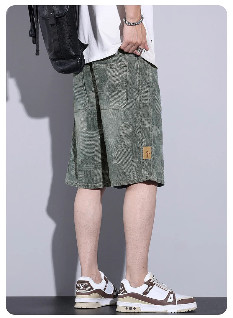 Casual Mens Clothing Baggy Denim Shorts Summer Fashion Starry Sky Pattern Elastic Waist Shorts Men Streetwear Short Jeans Korean