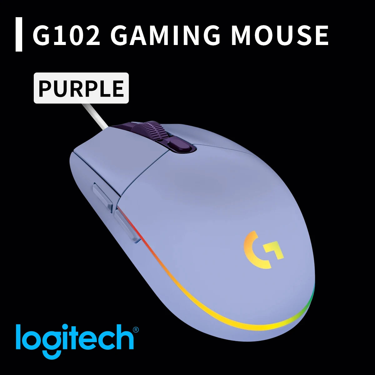 Logitech G102 gaming mouse, USB wired connection, 8000 DPI adjustable, RGB colorful lighting, play PUBG without pressure