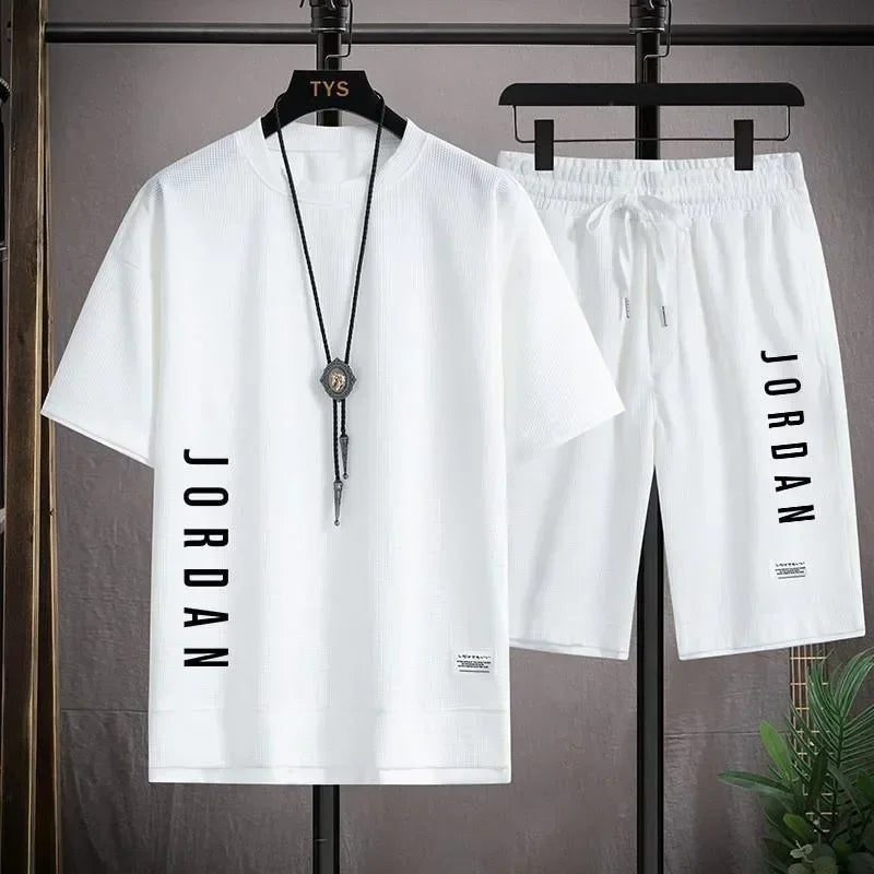 Summer hot selling men's sports set JORDAN printed casual T-shirt+shorts two-piece running set breathable and comfortable