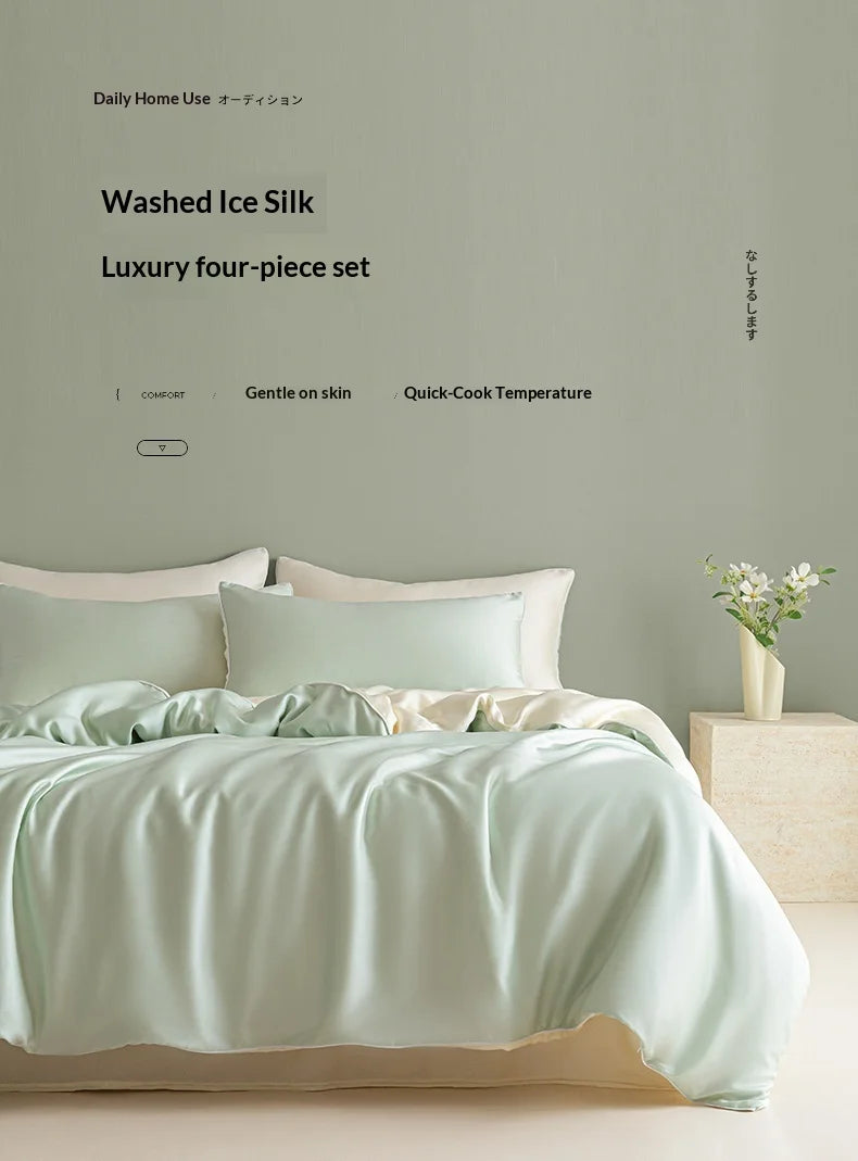New Washed Ice Silk Bedding Set 4PCS Summer Cool Touch Rope Design Sheet Set Soft Breathable Hotel Luxury Twin/Full/Queen Size