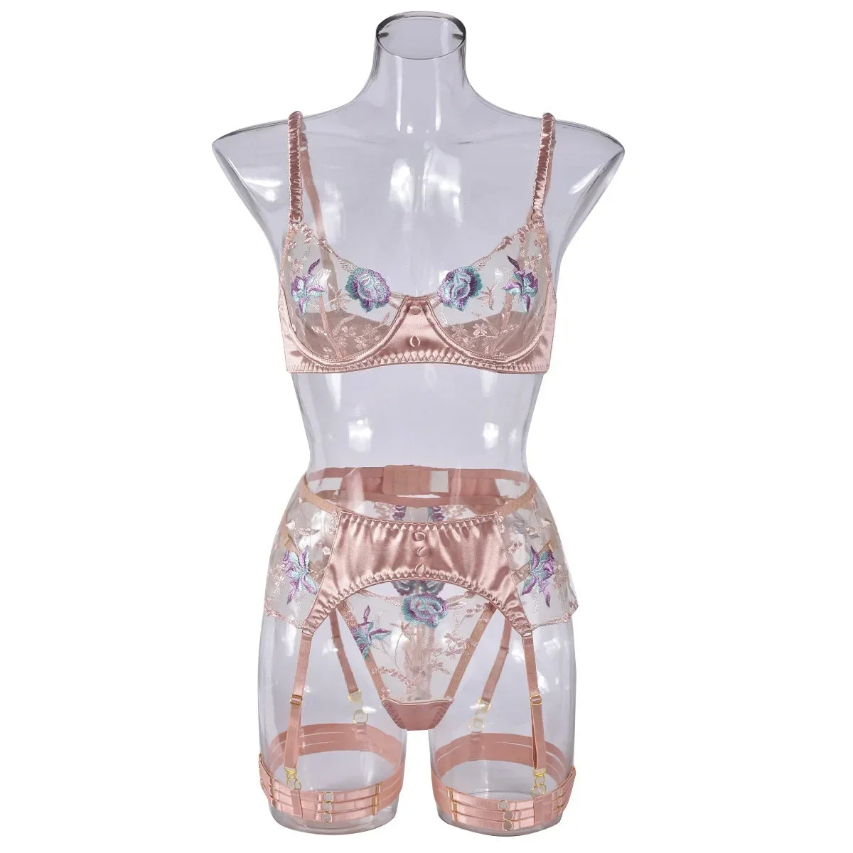 Ellolace Sensual Women Lingerie Fancy Floral Sheen Silk Underwear Transparent Garter Exotic Sets Fairy Luxury Intimate Goods
