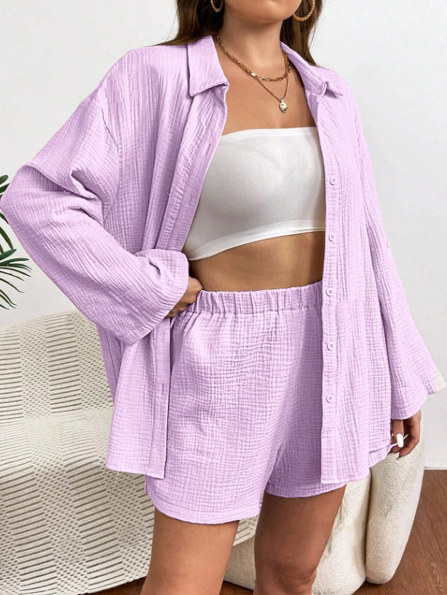 Solid Color Casual Loose Short Pants Sets For Women 2025 Elegant Summer Women's Two Pieces Suit Full Set Female Outfit Clothes