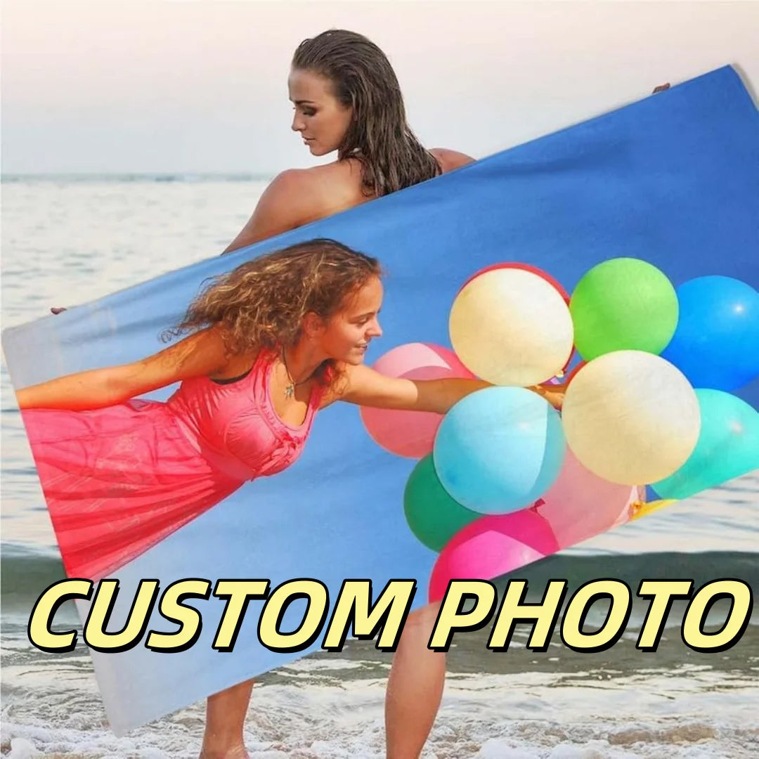 Custom Photo Beach Towel Soft Microfiber Lightweight Polyester Towel Anti-Sand For Family Friends Party Quick-Drying Bath Towel